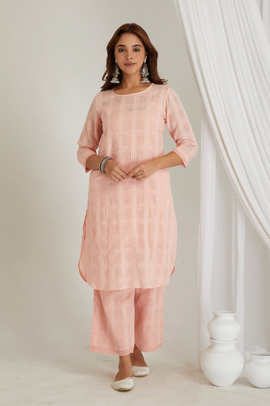 Pink Checkered Cord-Set with Slip - Cyan India