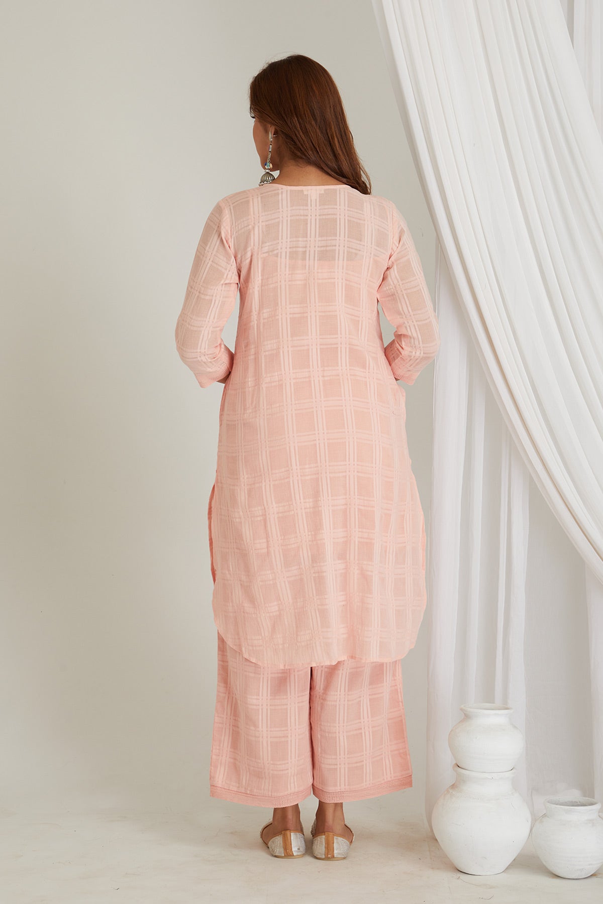 Pink Checkered Cord-Set with Slip - Cyan India