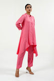 Pink Modal Satin High Low Kurta - Cyan India