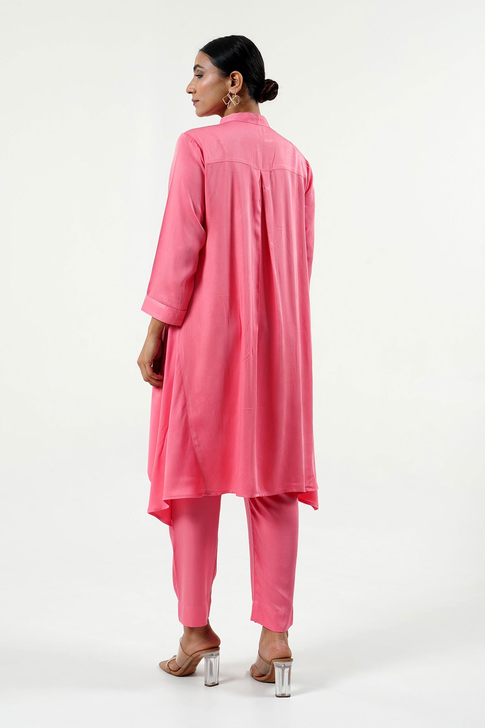 Pink Modal Satin High Low Kurta - Cyan India