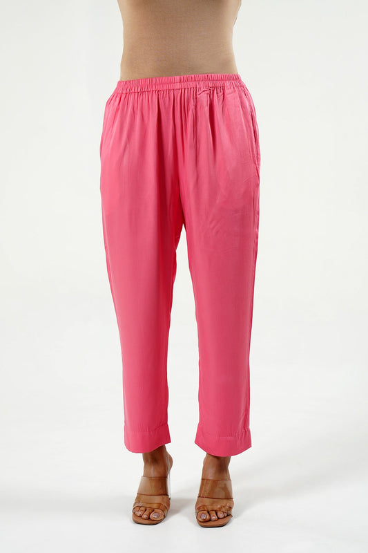 Pink Modal Satin Straight Pants - Cyan India
