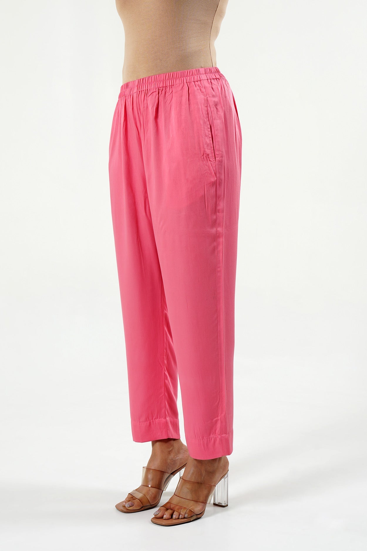 Pink Modal Satin Straight Pants - Cyan India