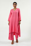 Pink Modal Satin V-Neck Kurta Set - Cyan India