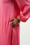 Pink Modal Satin V-Neck Kurta Set - Cyan India