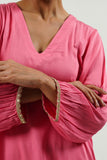 Pink Modal Satin V-Neck Kurta Set - Cyan India
