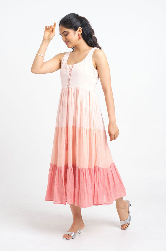 Pink Tiered Cotton Dress - Cyan India