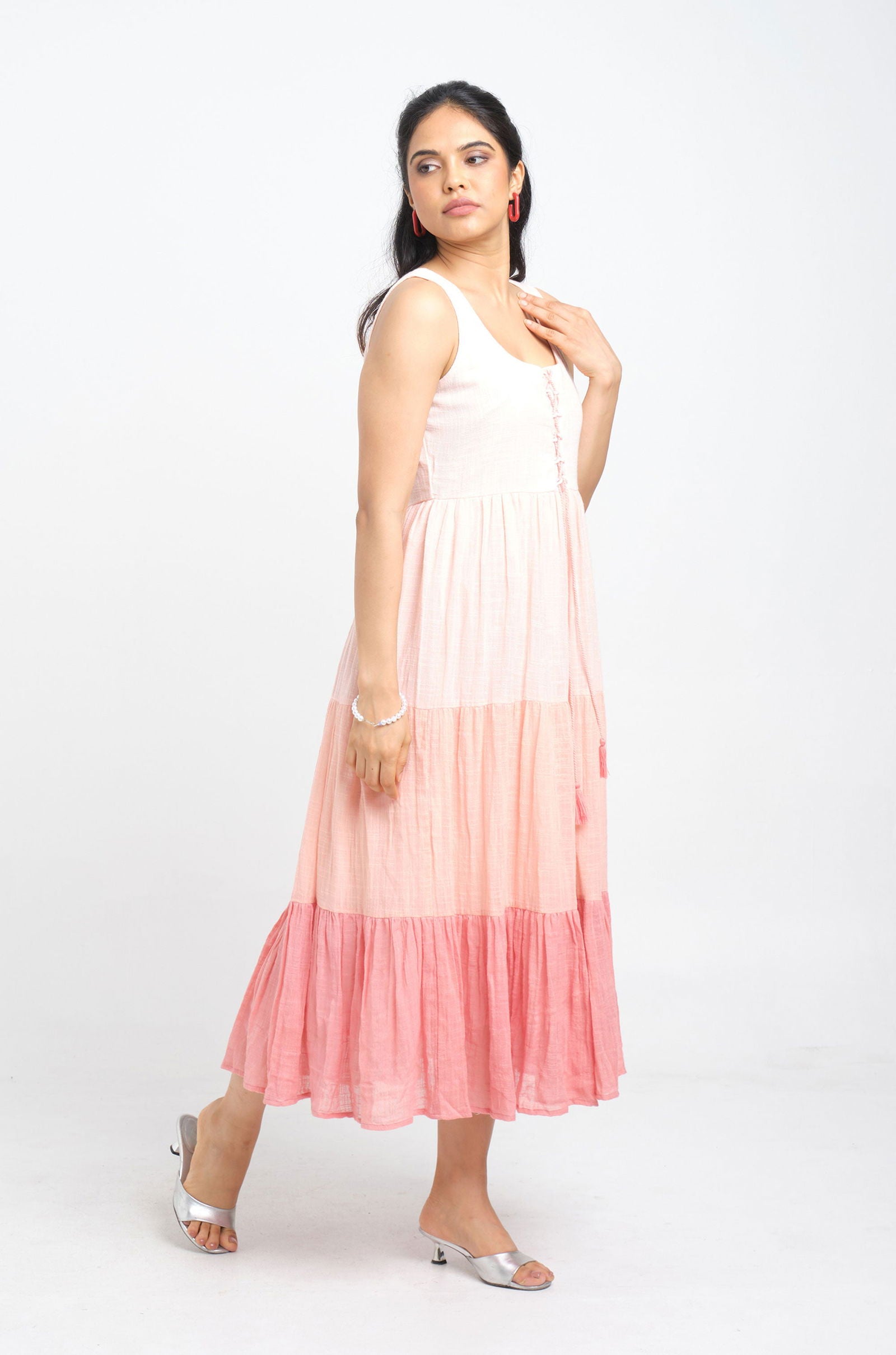 Pink Tiered Cotton Dress - Cyan India