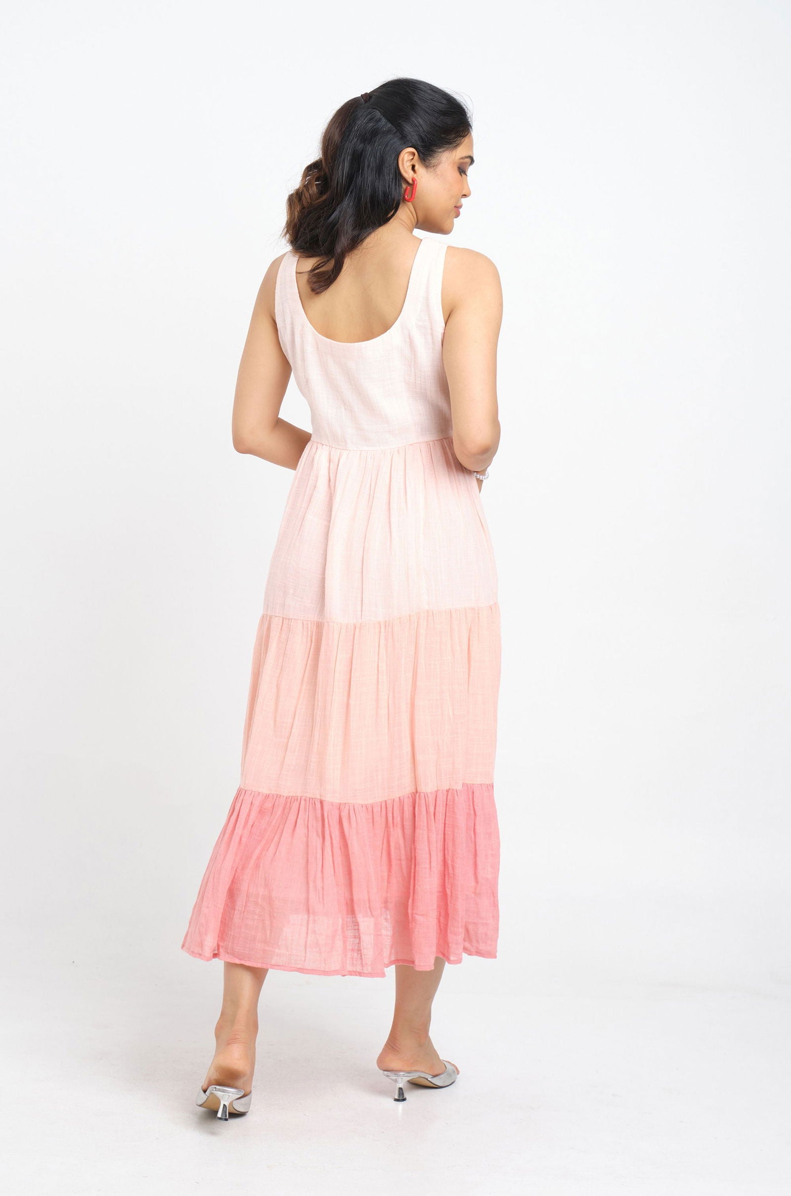 Pink Tiered Cotton Dress - Cyan India