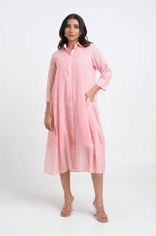 Pinstripe Embroidered Shirt Dress - Cyan India