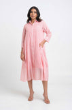 Pinstripe Embroidered Shirt Dress - Cyan India