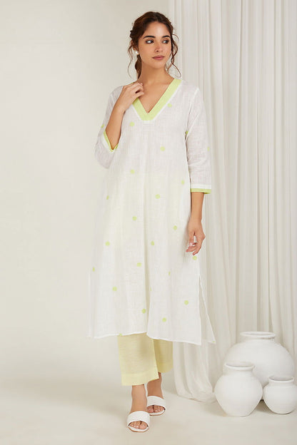 Polka Embroidered A-Line Kurta - Cyan India