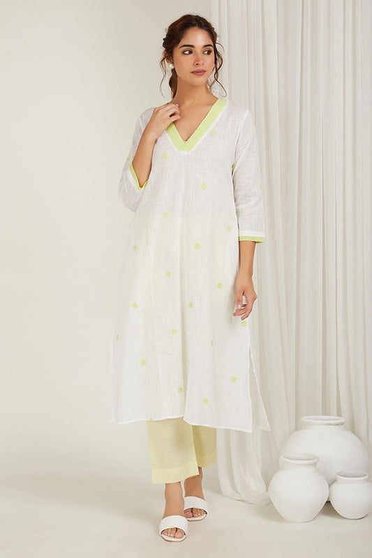 Polka Embroidered A-Line Kurta - Cyan India