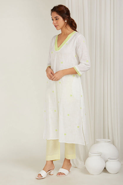 Polka Embroidered A-Line Kurta - Cyan India