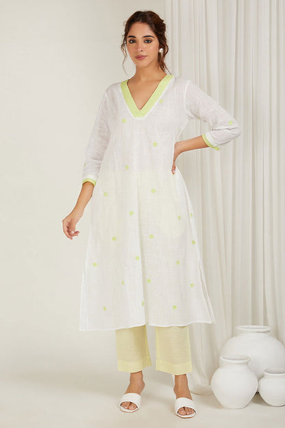 Polka Embroidered A-Line Kurta - Cyan India