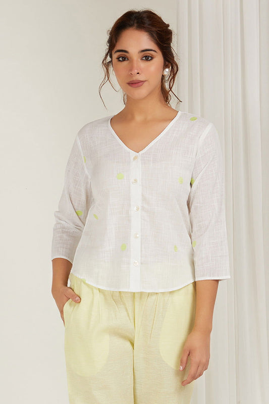 Polka Embroidered White Shirt - Cyan India