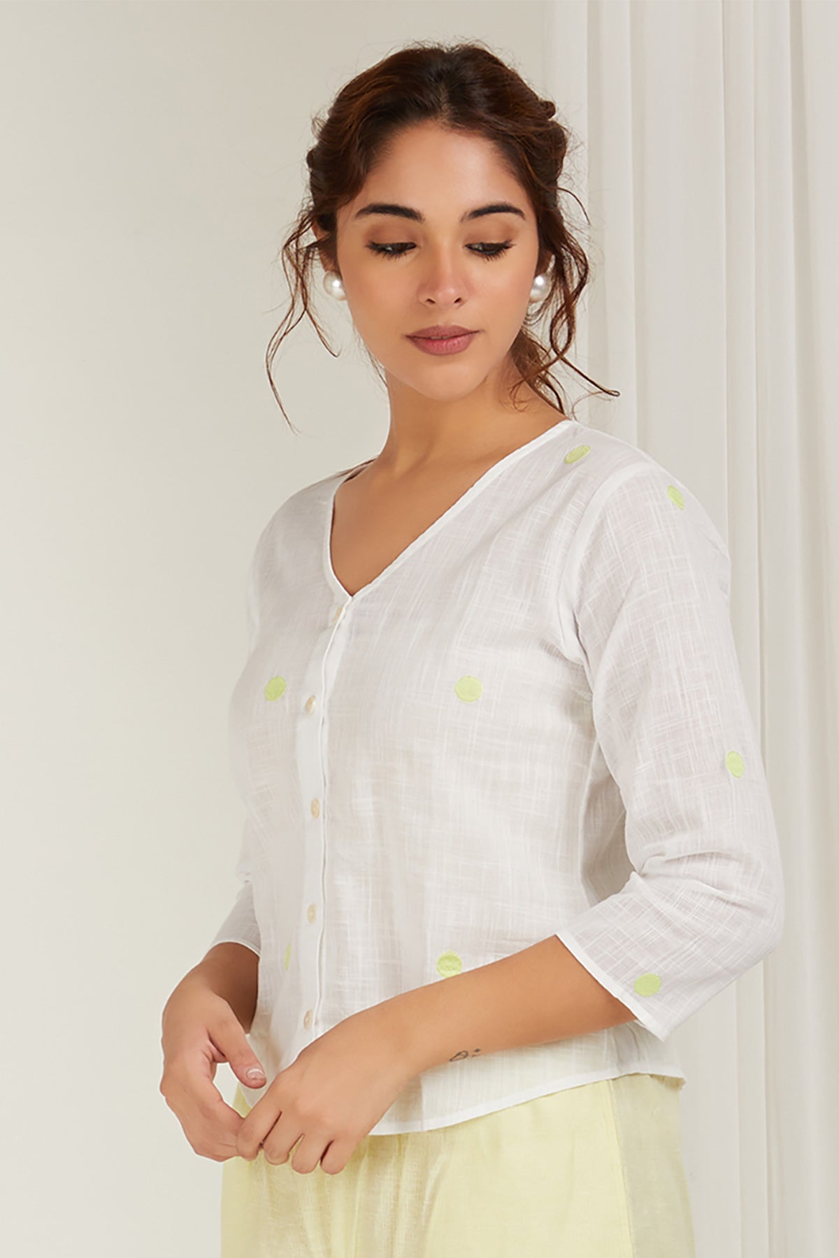 Polka Embroidered White Shirt - Cyan India