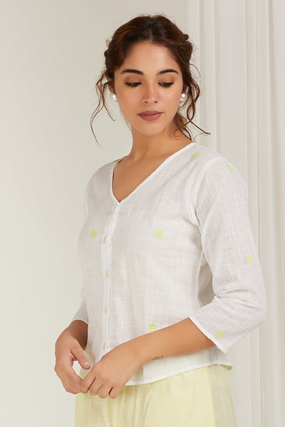 Polka Embroidered White Shirt - Cyan India