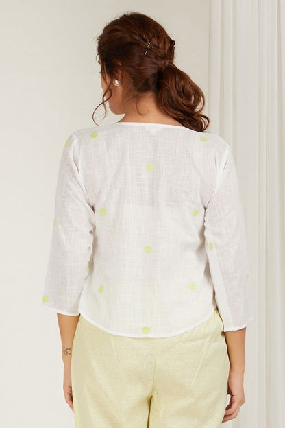 Polka Embroidered White Shirt - Cyan India