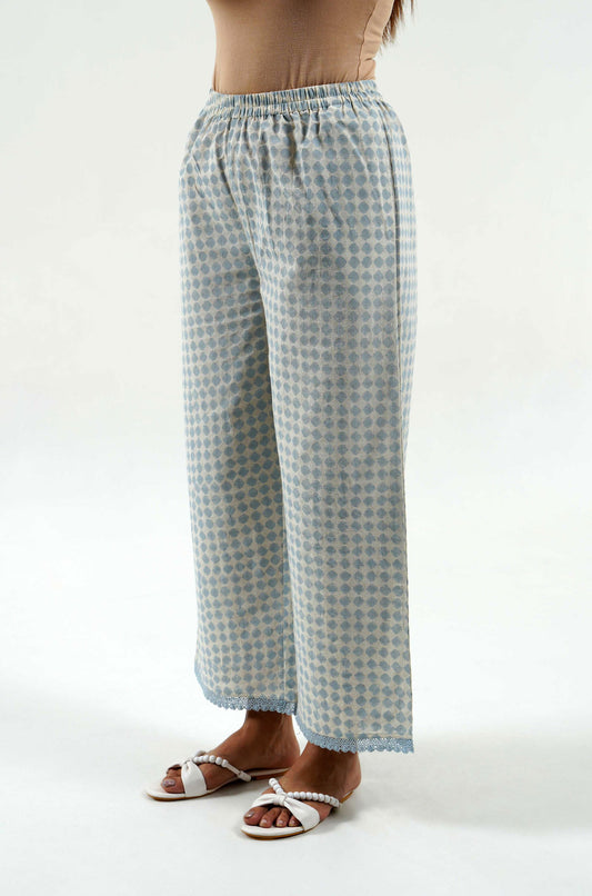 Powder Blue Block Print Pants - Cyan India