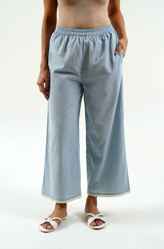 Powder Blue Soft Cotton Pants - Cyan India
