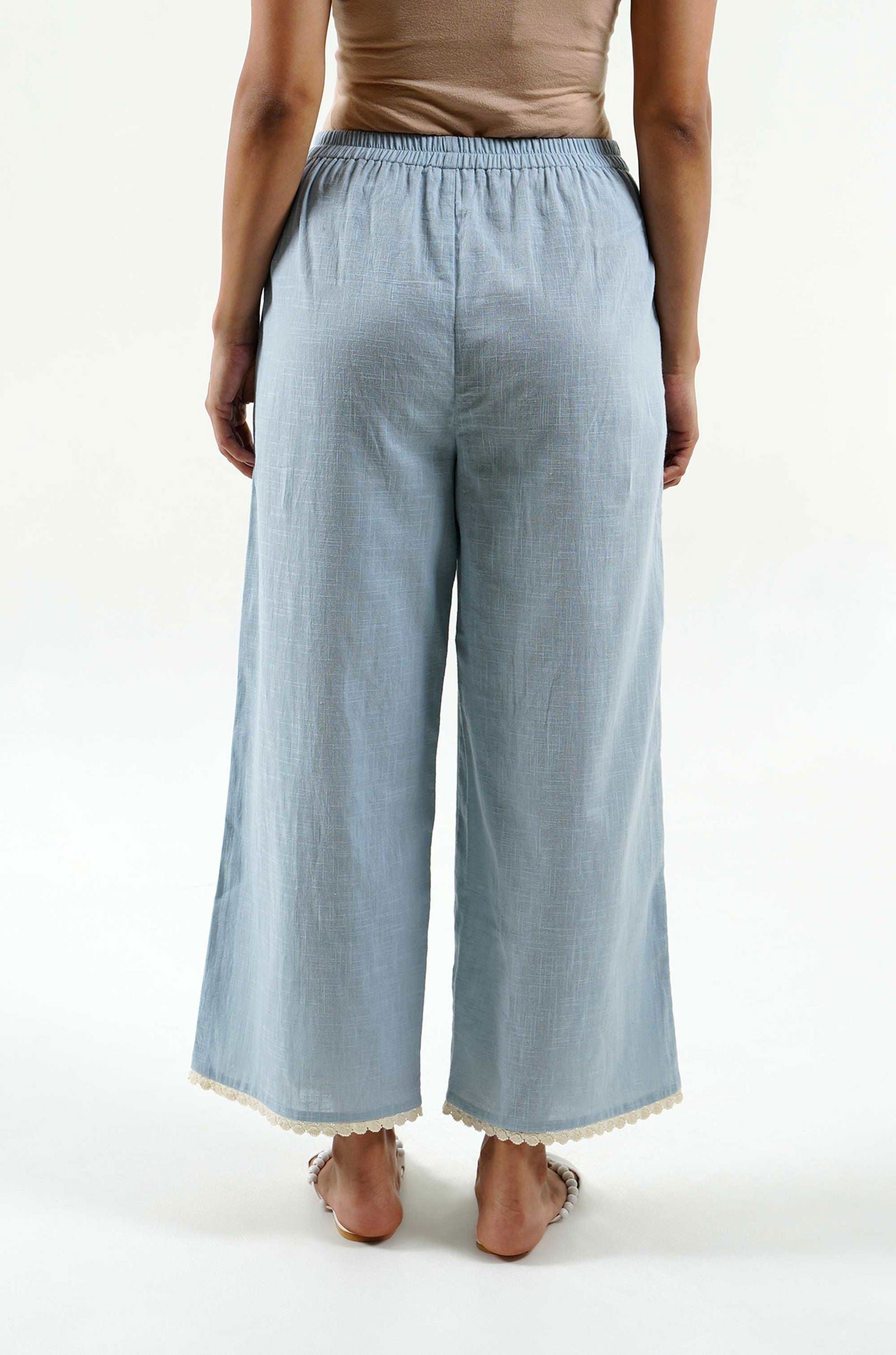 Powder Blue Soft Cotton Pants - Cyan India