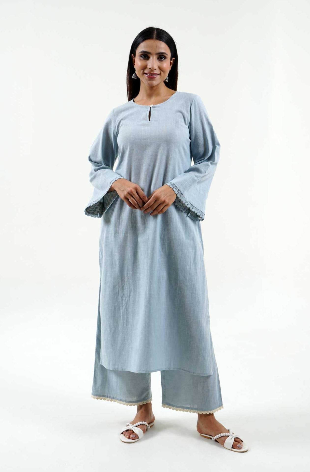 Powder Blue Soft Cotton Pants - Cyan India