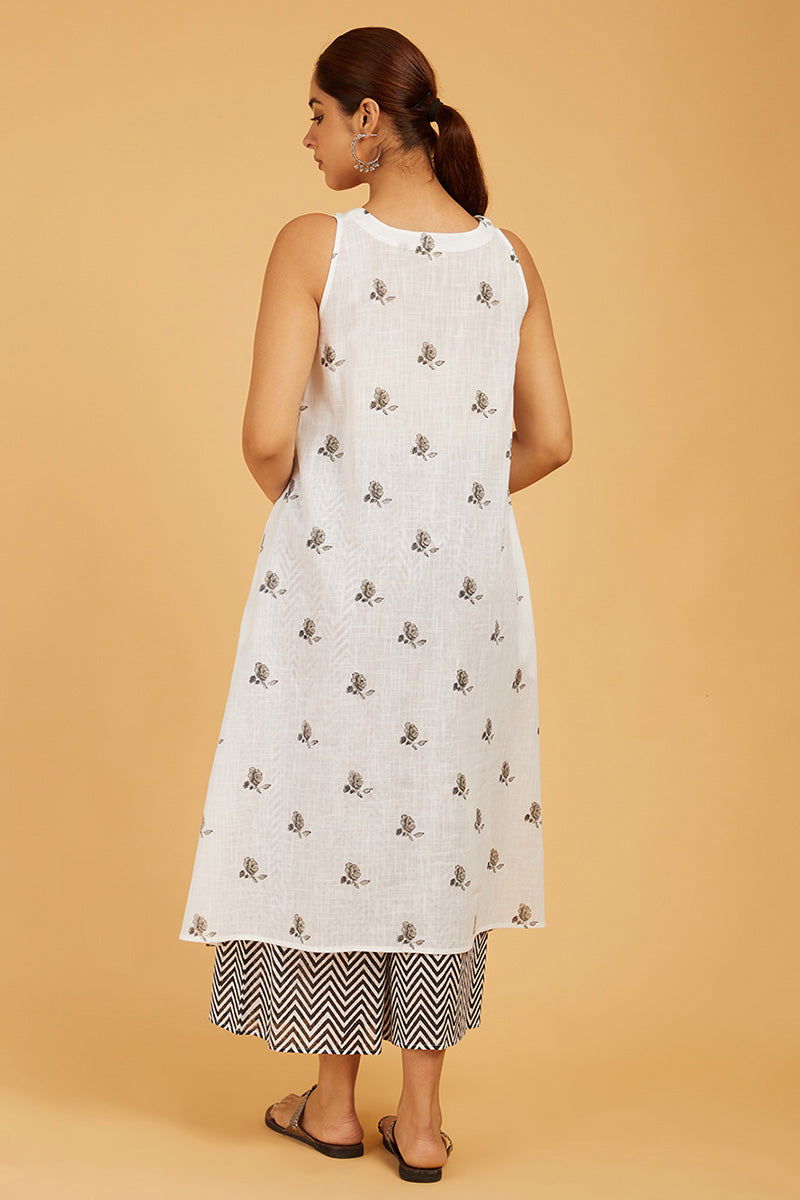 Premium Cotton Rose Print Kurta with Chevron Pants - Cyan India