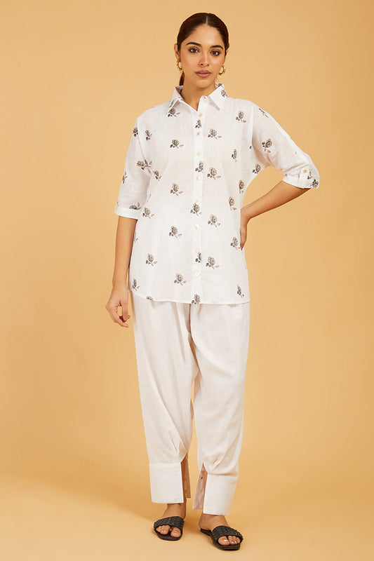 Premium Cotton Rose Print Shirt - Cyan India
