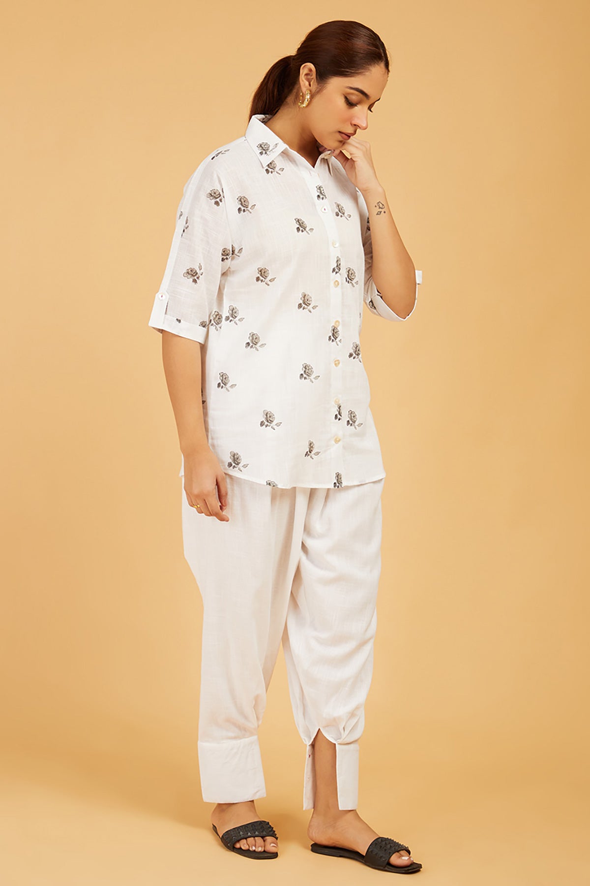 Premium Cotton Rose Print Shirt - Cyan India
