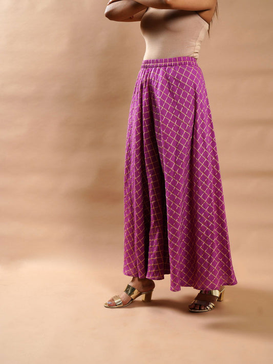 Purple lurex plazzo - Cyan India