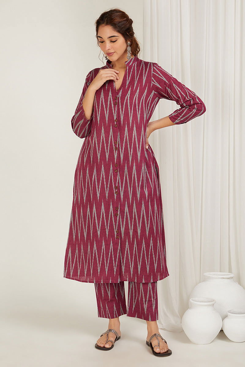 Rani Chevron Ikat Kurta - Cyan India