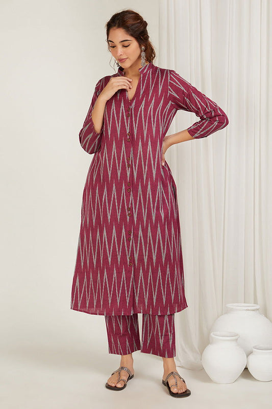 Rani Chevron Ikat Kurta - Cyan India