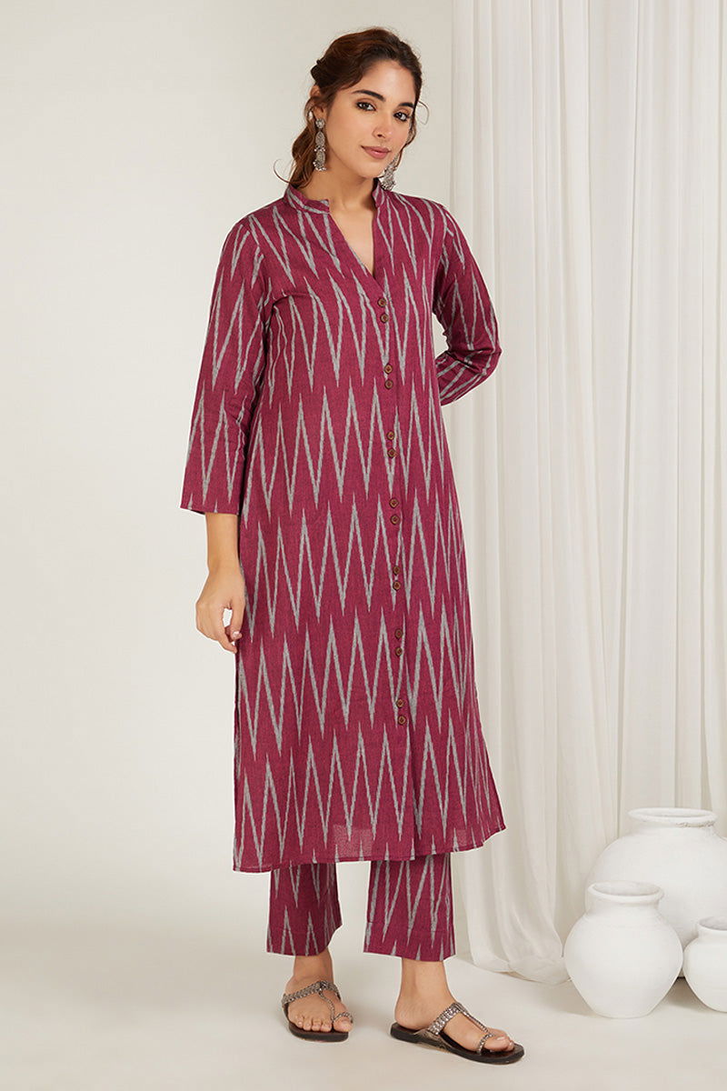 Rani Chevron Ikat Kurta - Cyan India