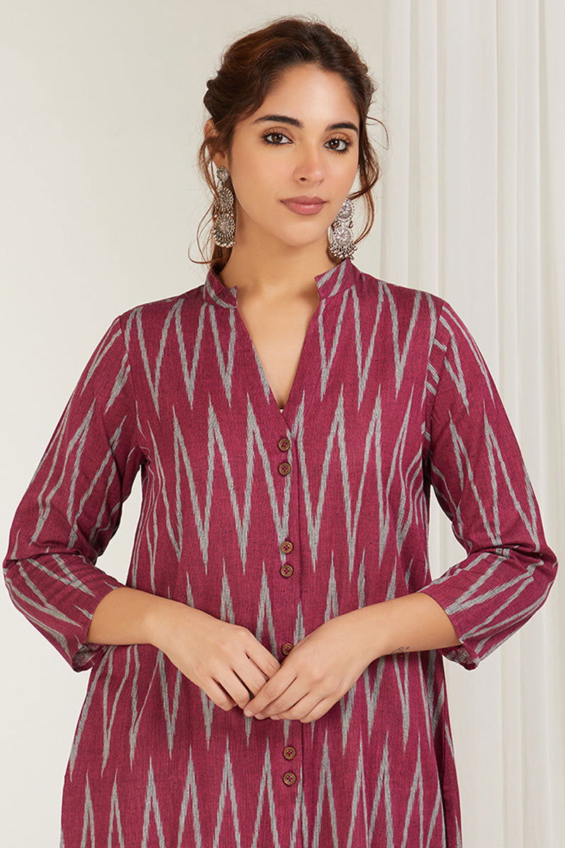 Rani Chevron Ikat Kurta - Cyan India