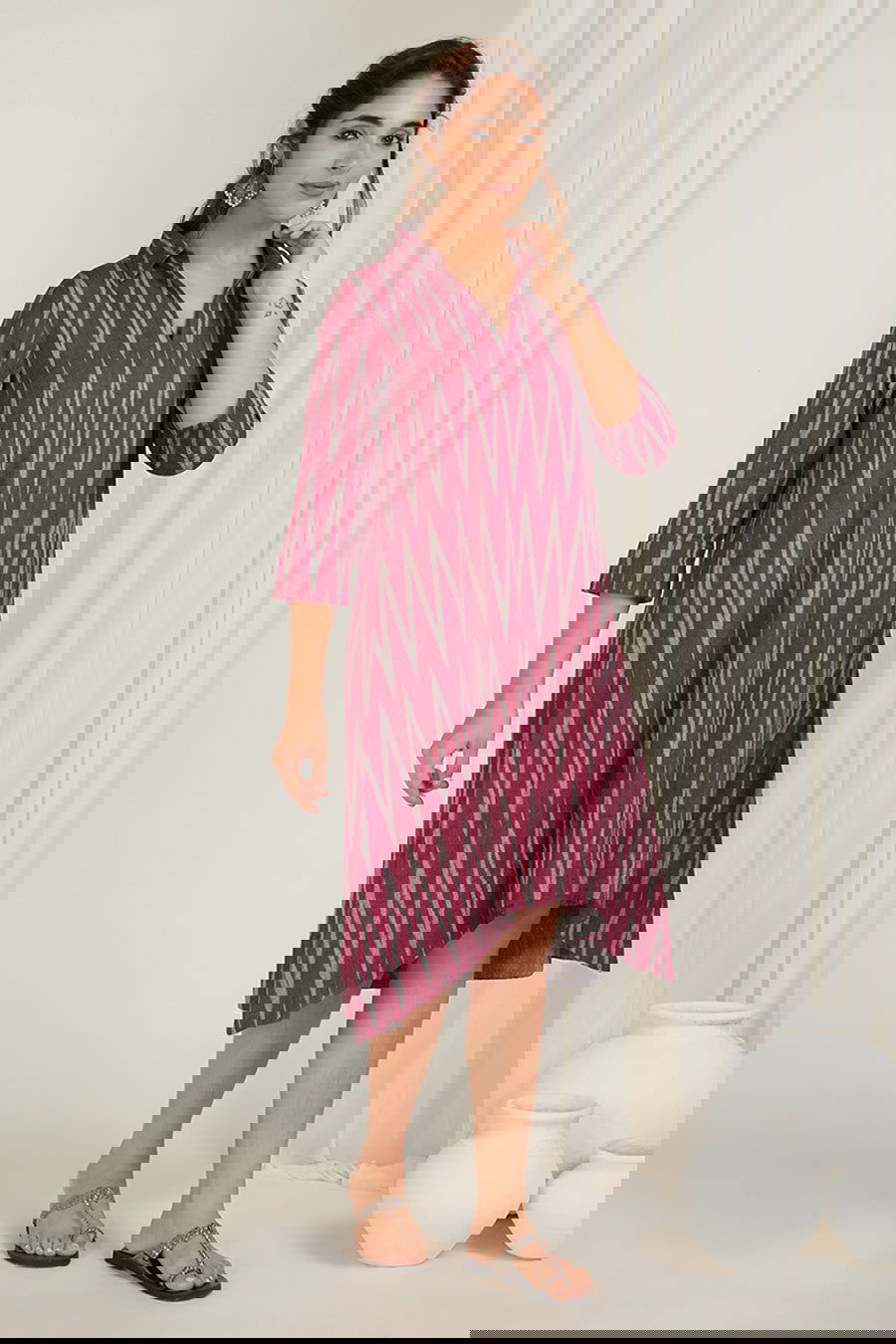 Rani Chevrons High-Low Kurta - Cyan India