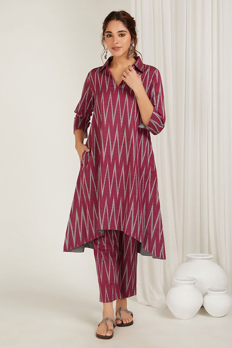 Rani Chevrons High-Low Kurta - Cyan India