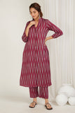 Rani Chevrons Ikat Kurta Set - Cyan India