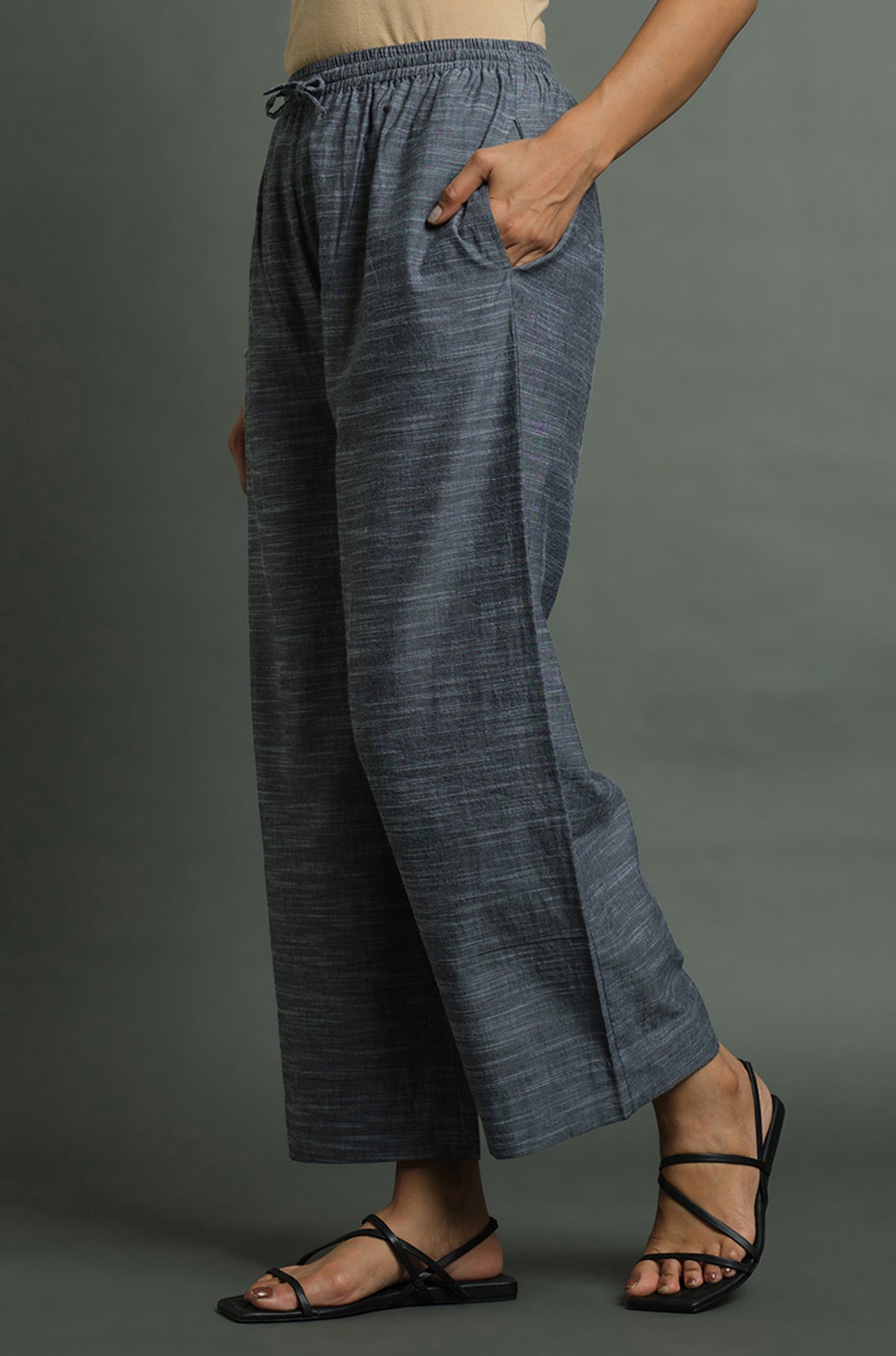 Slub Chambray Pants - Cyan India
