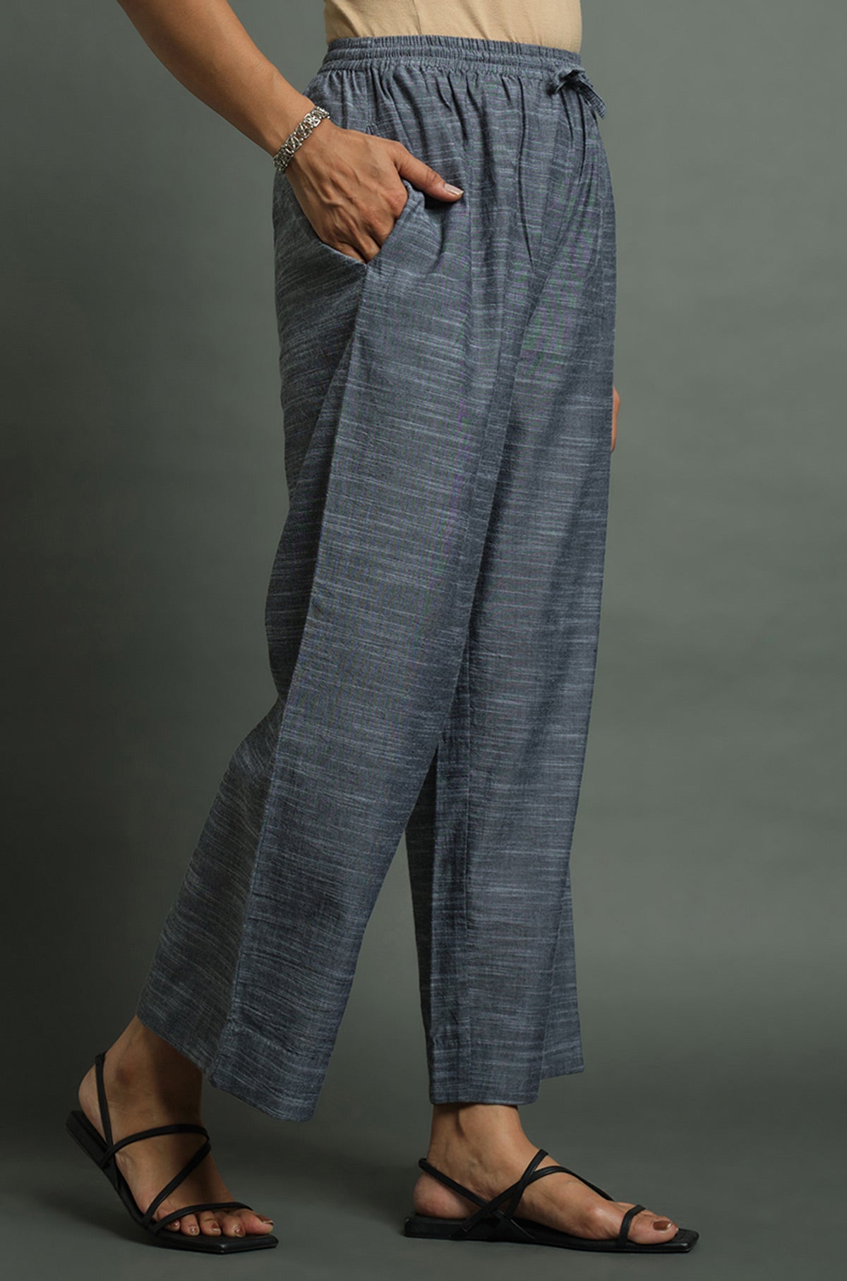 Slub Chambray Pants - Cyan India