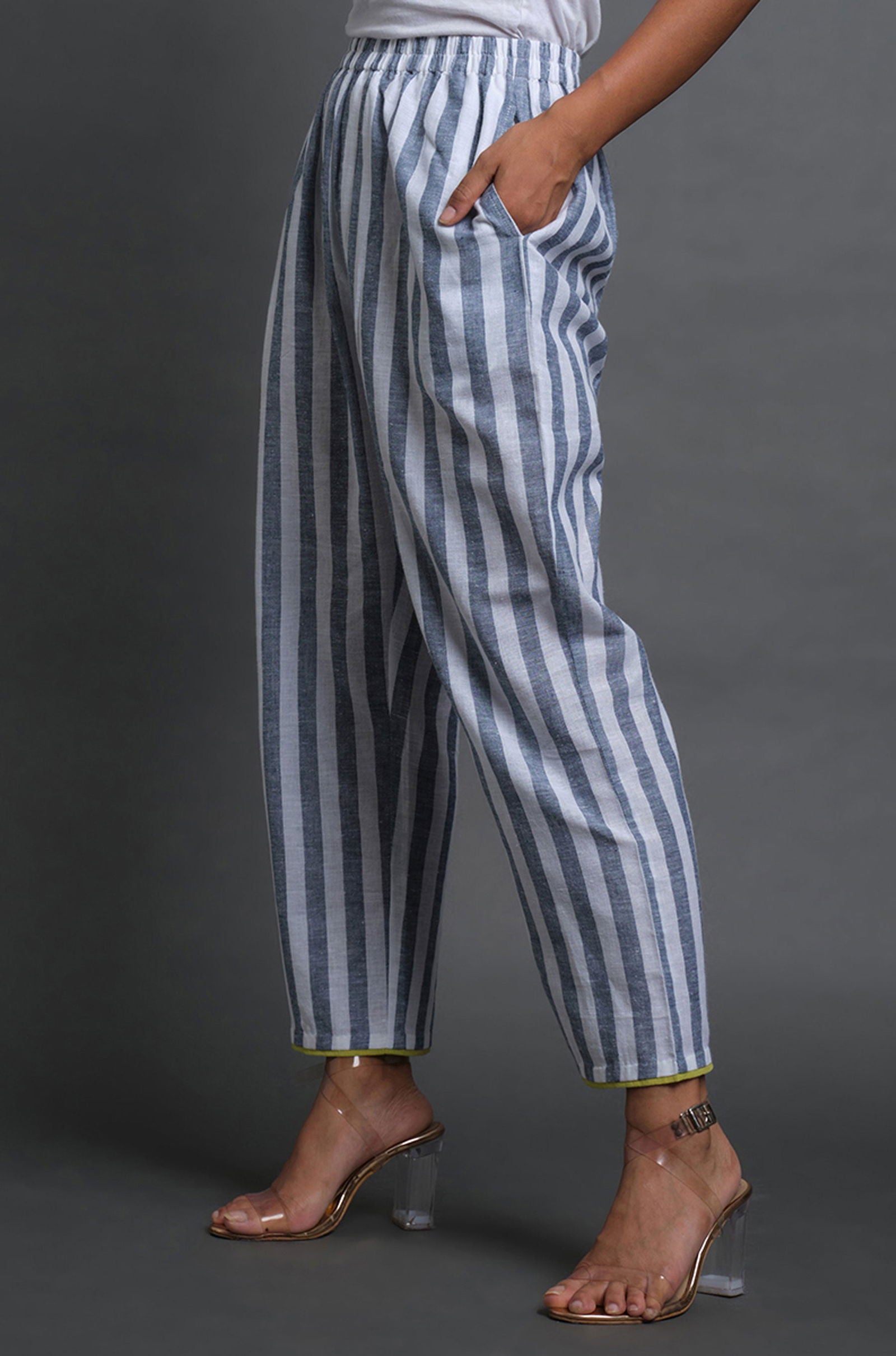 Striped Cotton Pants - Cyan India