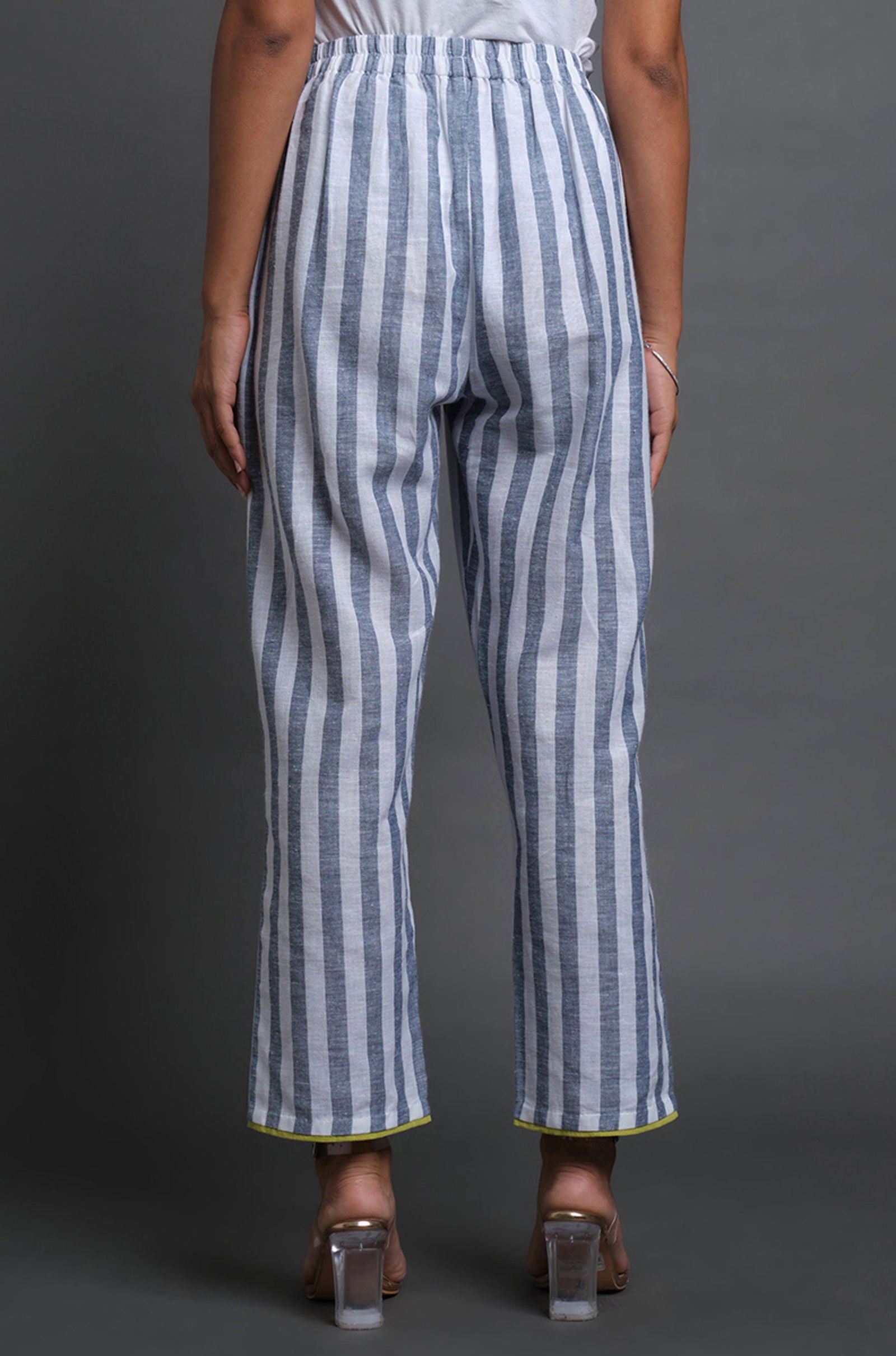 Striped Cotton Pants - Cyan India