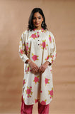 Summer Bloom Cotton-Linen Kurta - Cyan India