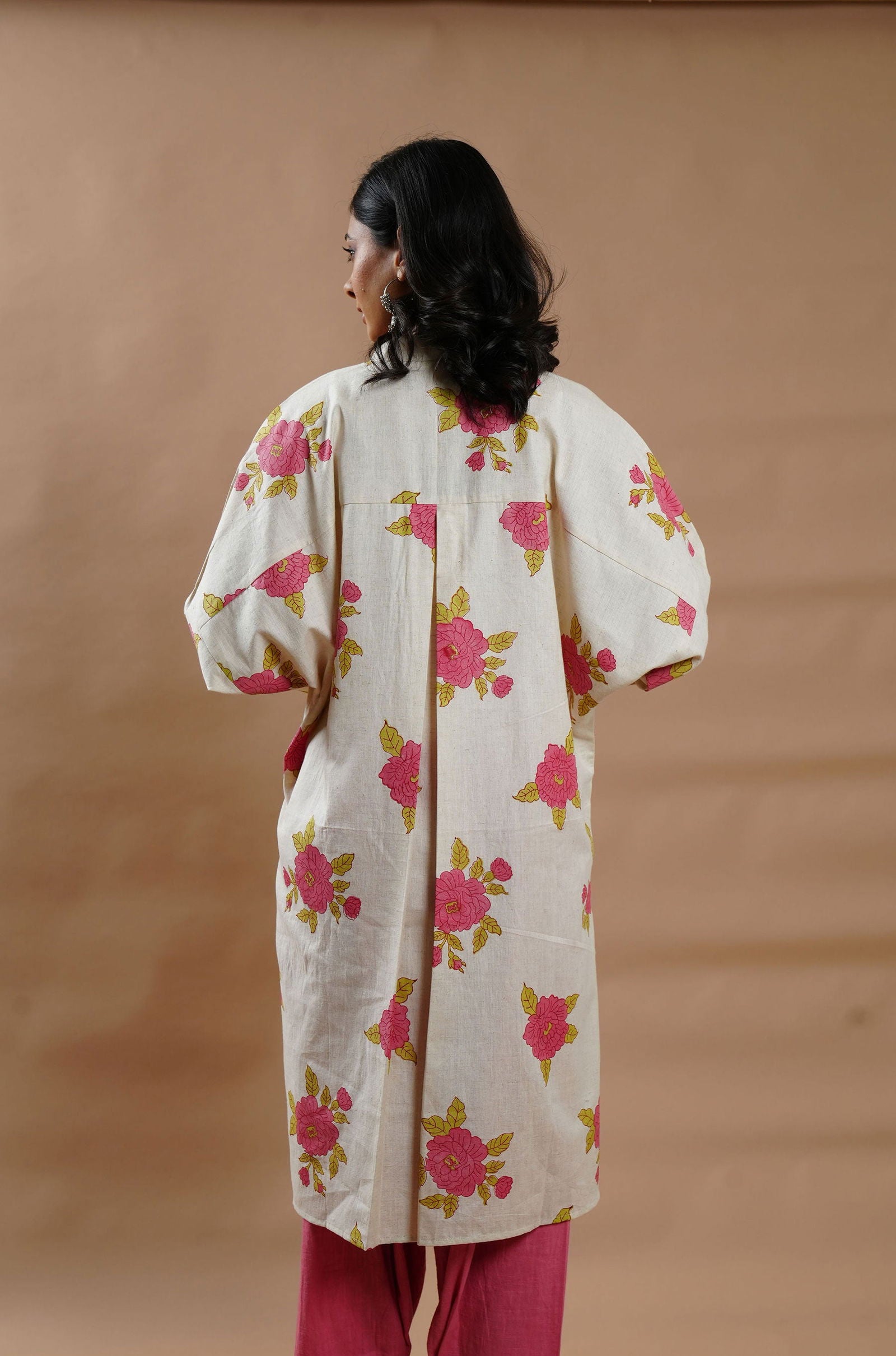 Summer Bloom Cotton-Linen Kurta - Cyan India