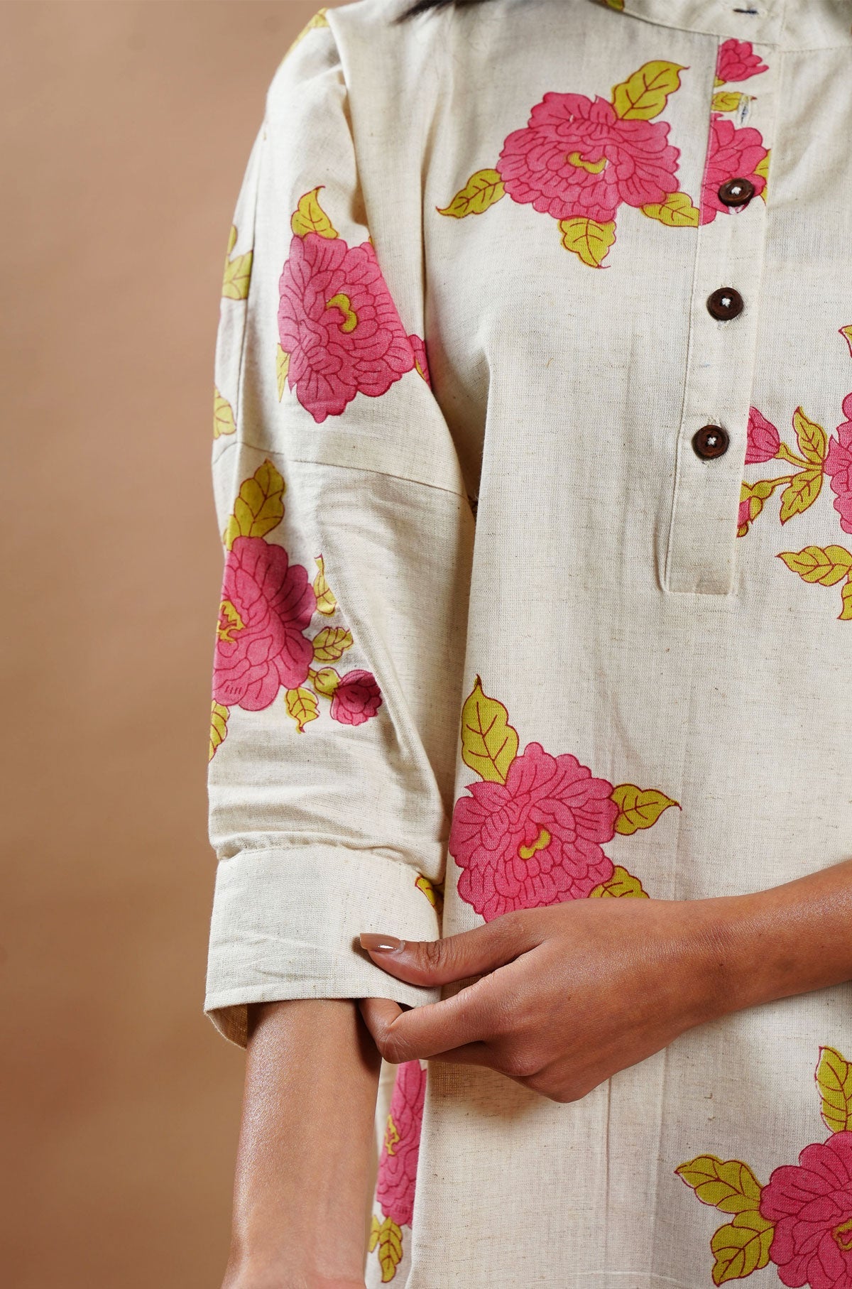 Summer Bloom Cotton-Linen Kurta - Cyan India