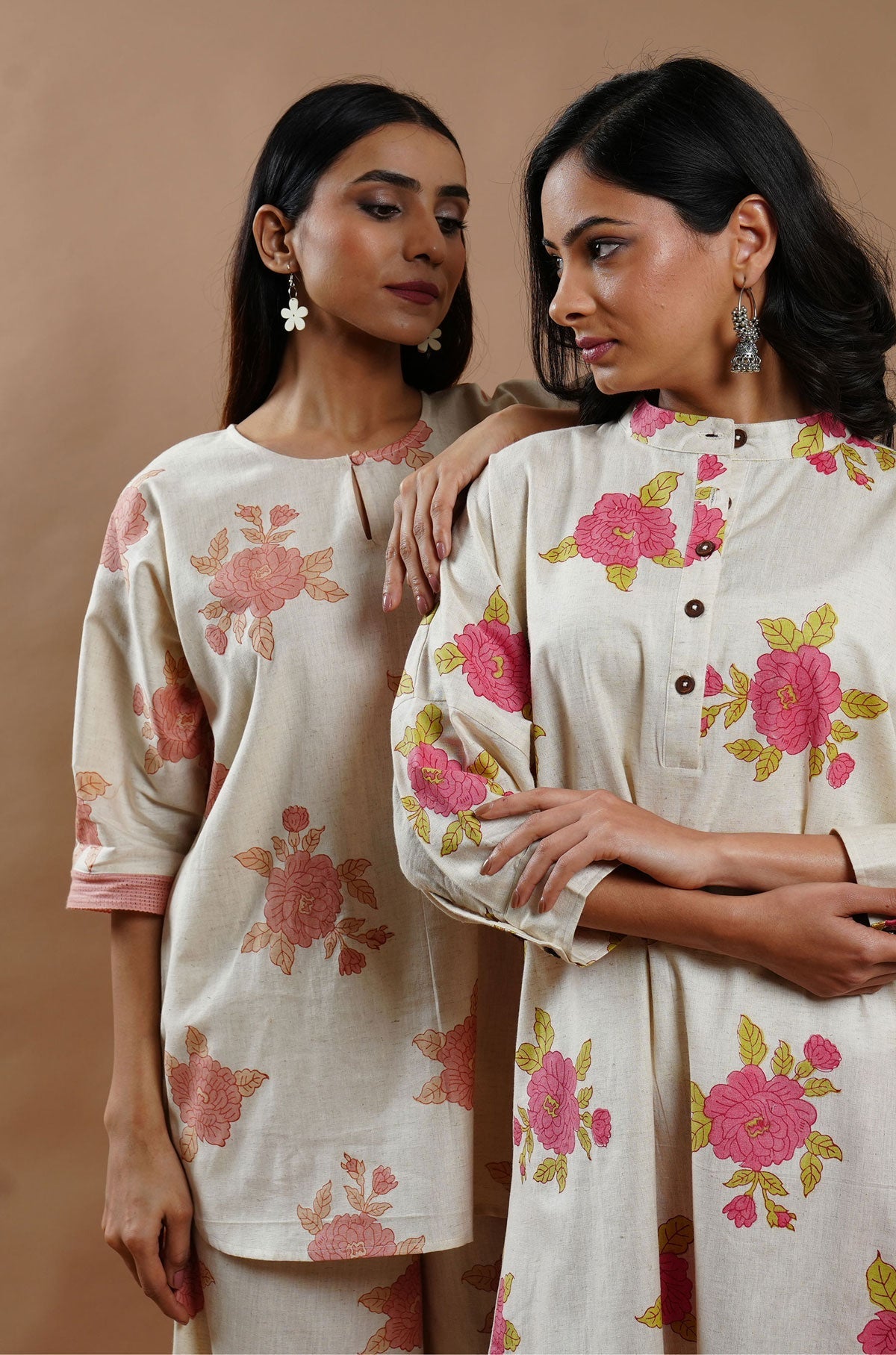 Summer Bloom Cotton-Linen Kurta - Cyan India
