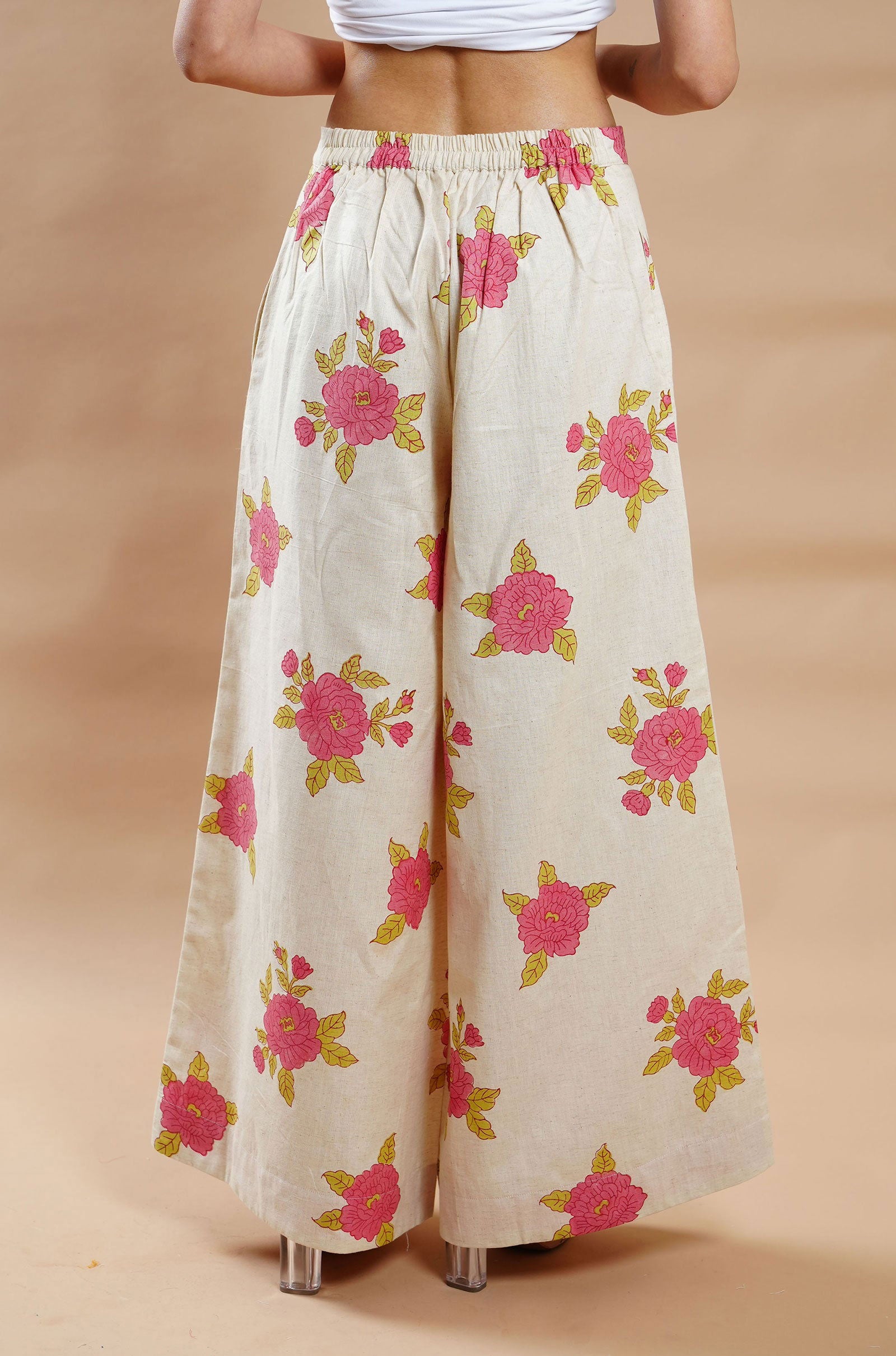 Summer Bloom Cotton-Linen Palazzo - Cyan India