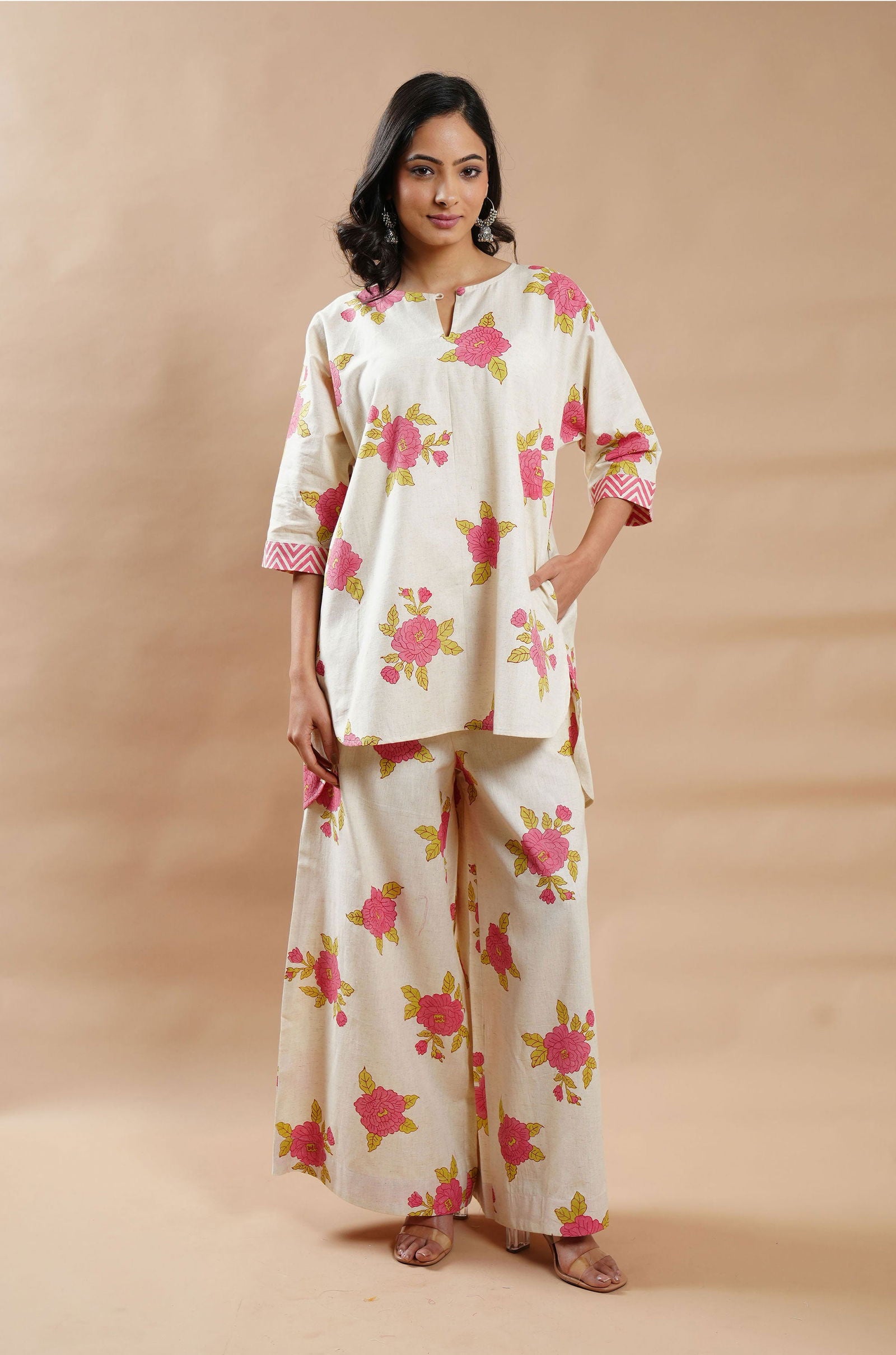 Summer Bloom Cotton-Linen Shirt - Cyan India