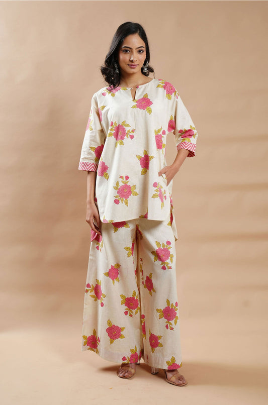Summer Bloom Cotton-Linen Shirt - Cyan India