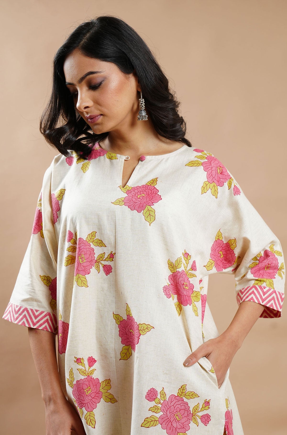 Summer Bloom Cotton-Linen Shirt - Cyan India