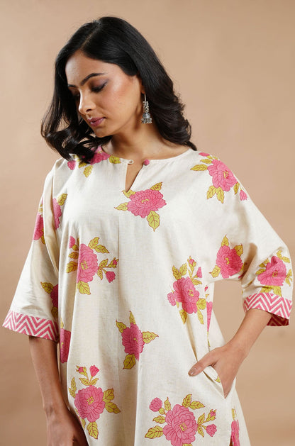 Summer Bloom Cotton-Linen Shirt - Cyan India